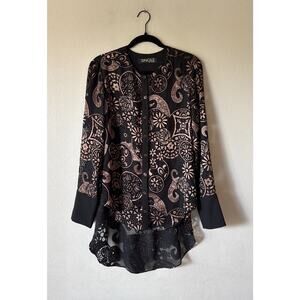 SINGLE Los Angeles Blouse Women’s Paisley Floral Print Burnout Sheer Hi Low Hem